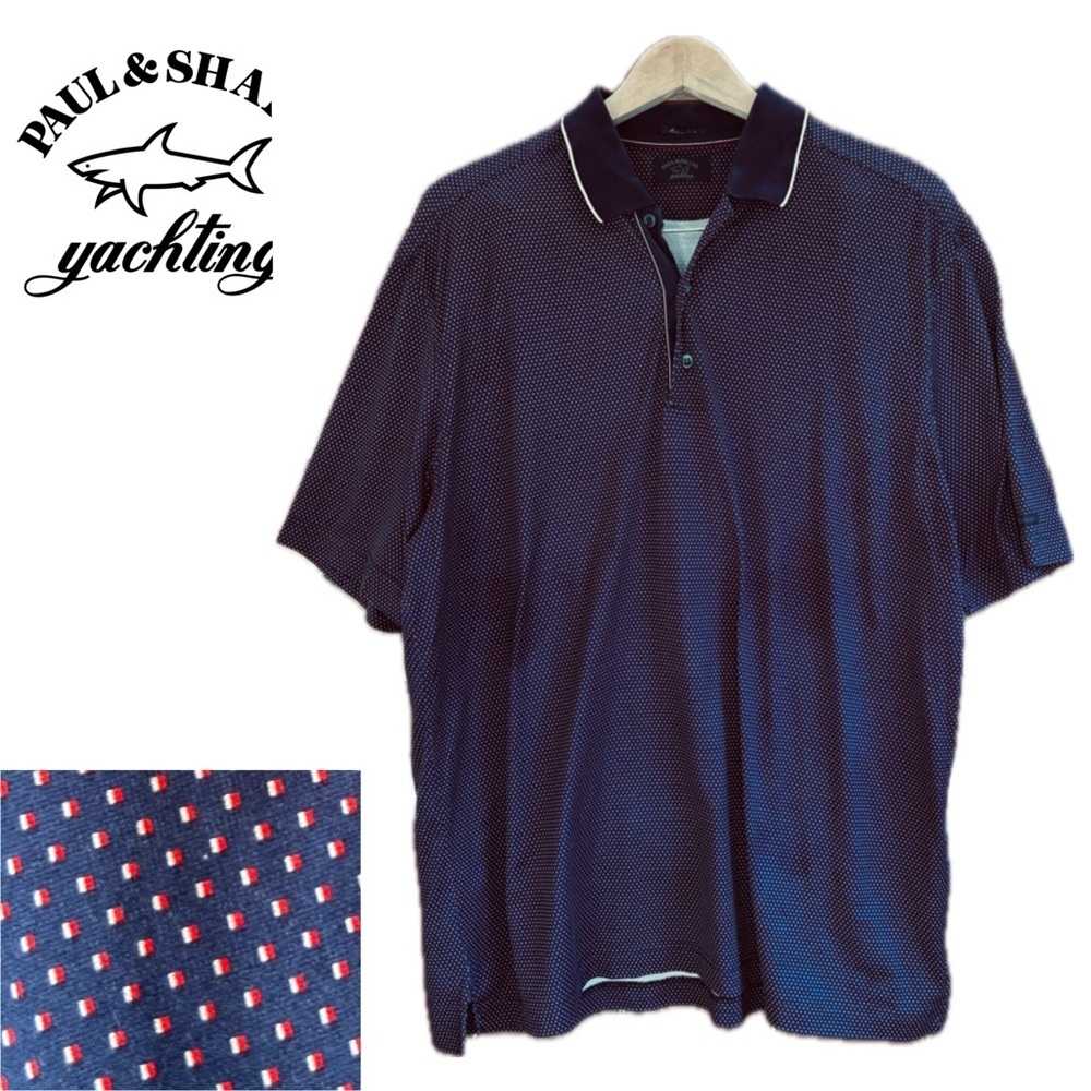 Paul & Shark Yachting Men's Navy Patterned Polo Shirt Short Sleeve Size XL